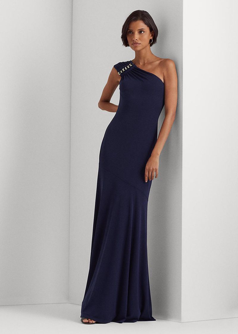 Sukienka Lauren Damska Granatowe Jersey One-Shoulder Gown 154387-WYZ